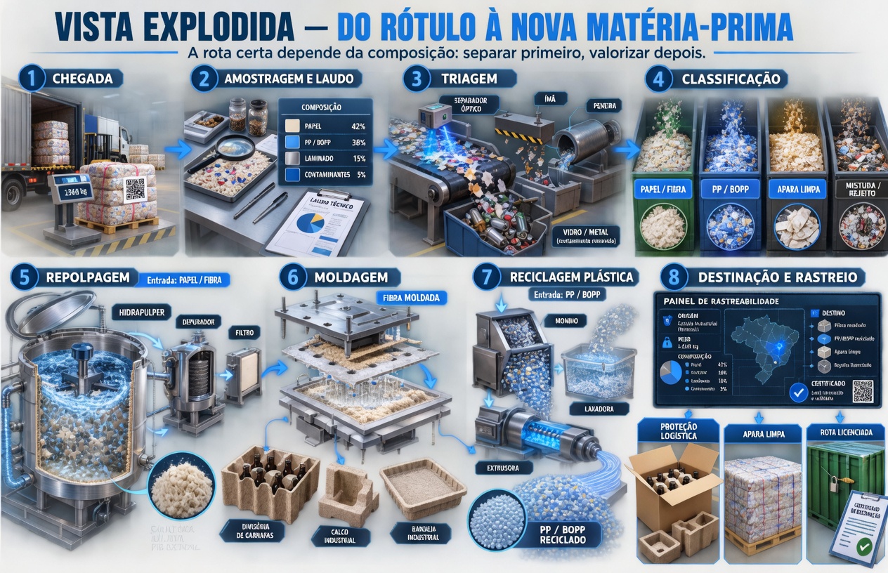 Vista explodida da linha: da chegada do lote até peça e certificado.